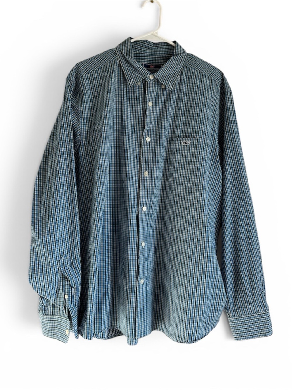 Vineyard Vines Men’s XL Blue Green Plaid Button Down Shirt Whale Logo Preppy